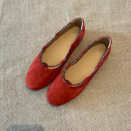 现货2025复古浅口平底玛丽珍新中式串珠红色单鞋女配旗袍婚鞋