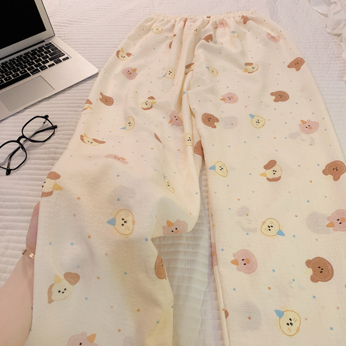 Pantalones de dibujos animados lindos pantalones de pijama elásticos de cintura estudiantil en casa pantalones largos de primavera y otoño de verano para mujeres pantalones casuales