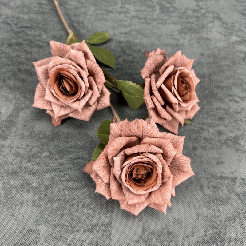 Revestimiento de simulación malla 3 cabezas diamante rosa boda decoración del hogar decoración de flores falsas hechas a mano transfronterizas al por mayor