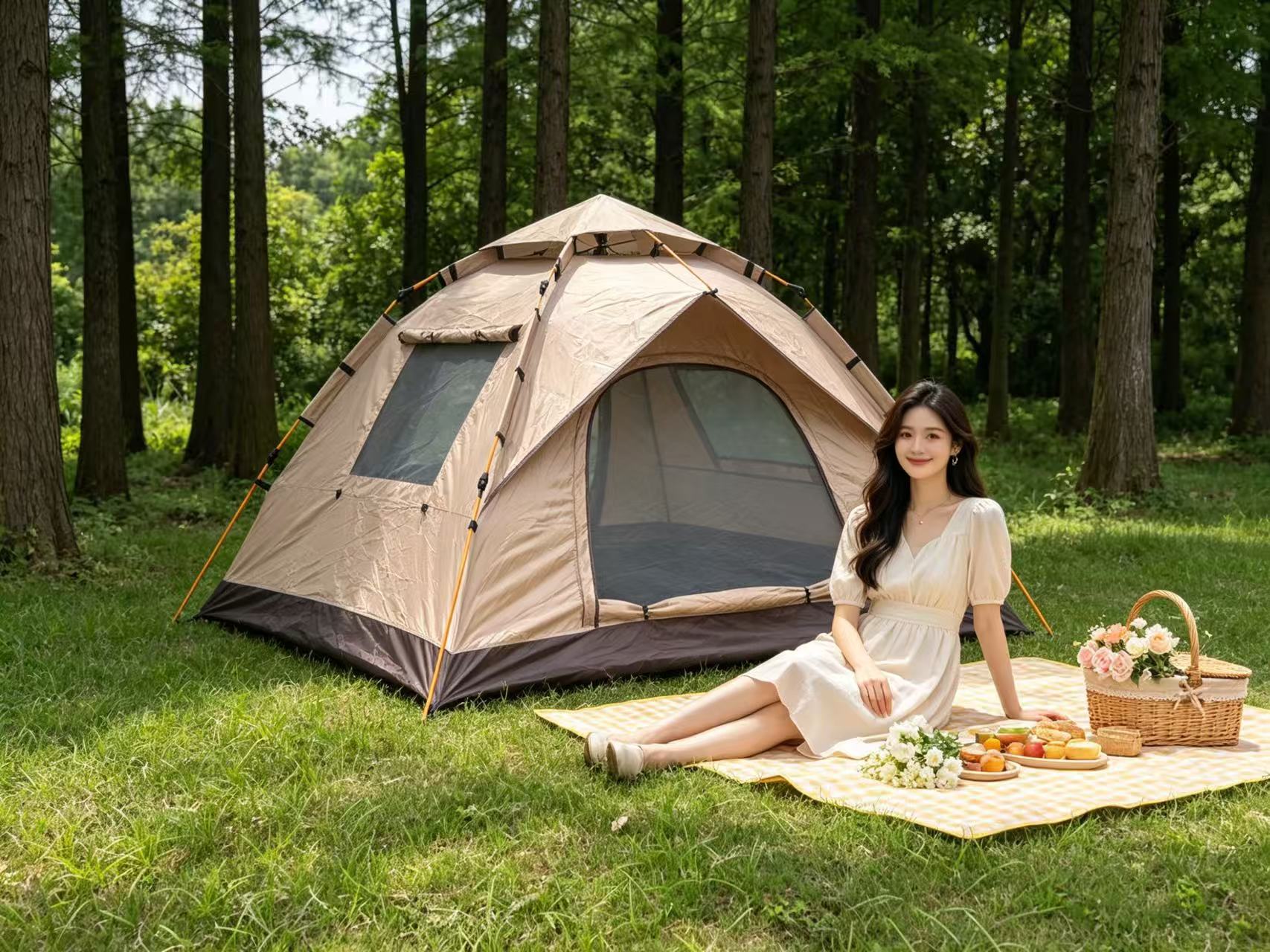 Tent Camping Tent Automatic No-Setup Required 3-4 Person Mosquito-Proof Sun Protection Portable Beach Camping Single-Person Hiking Gear