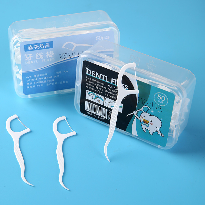 Hilo Dental para el Cuidado Bucal al por Mayor, Paquete de 50 Unidades, Caja Grande, Palillos de Hilo Dental de Alta Resistencia, Limpiador Interdental, Hilo Dental Plano para Limpiar Entre los Dientes