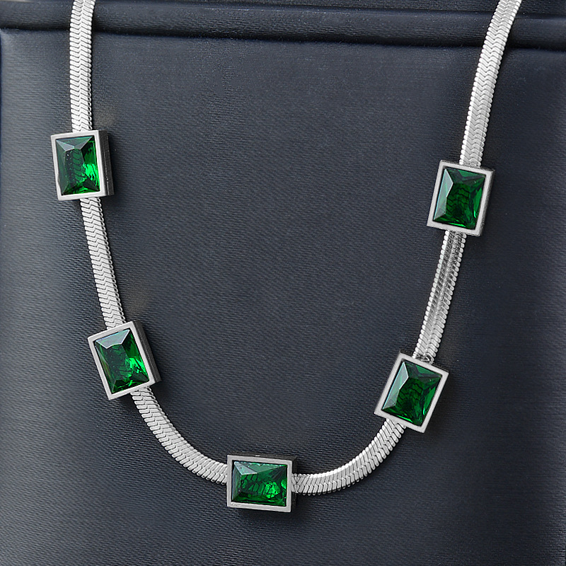 Fashion Square Titanium Steel Plating Zircon Necklace 1 Piece