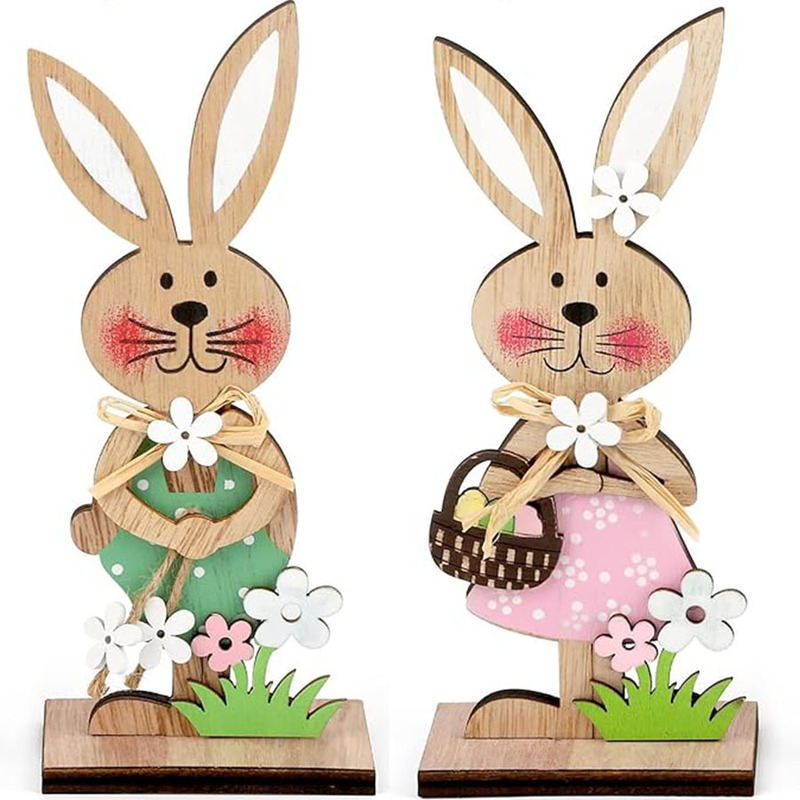cross-border easter wooden bunny standing desktop home decorations hand painted diy logo wooden crafts