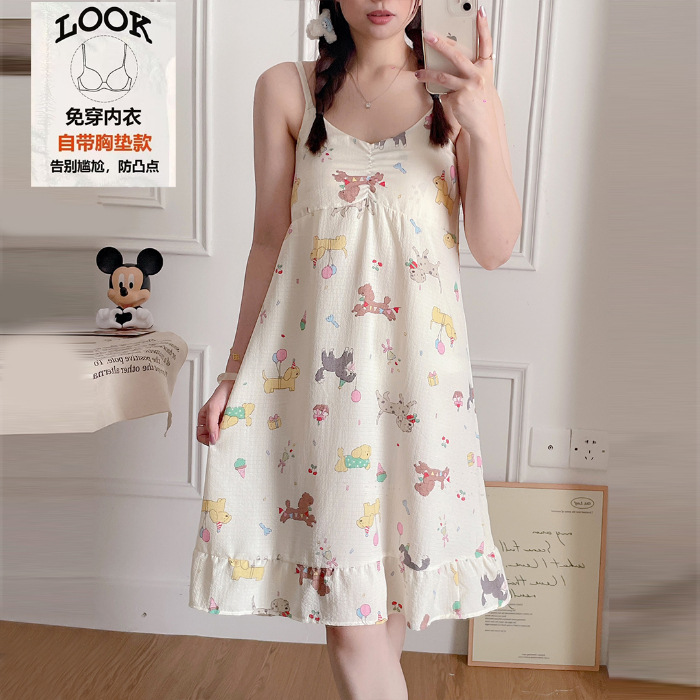 2025 verano abrigo plegado pijama chicas lindas dibujos animados pijama de chicas falda de ropa para el hogar fabricantes de comercio exterior