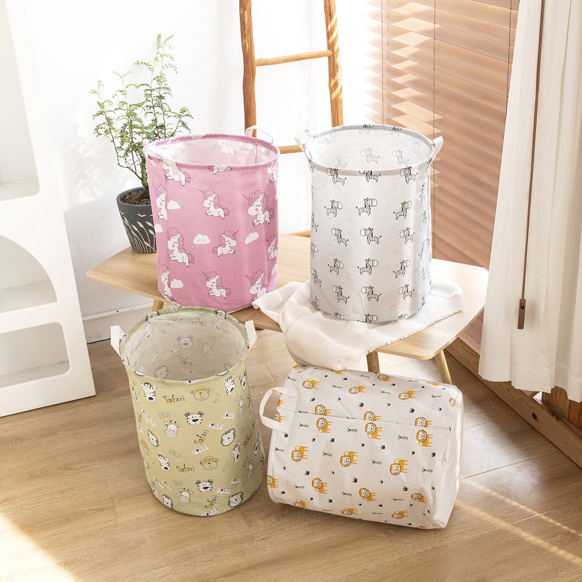 Cesta de almacenamiento de gran tamaño de dibujos animados al por mayor de fábrica cesta de almacenamiento de ropa sucia de juguete cesta de almacenamiento plegable de lino de algodón