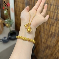 韦雪同款点钻双葫芦吊坠金色仿沙金福禄挂坠女毛衣链项链首饰批发