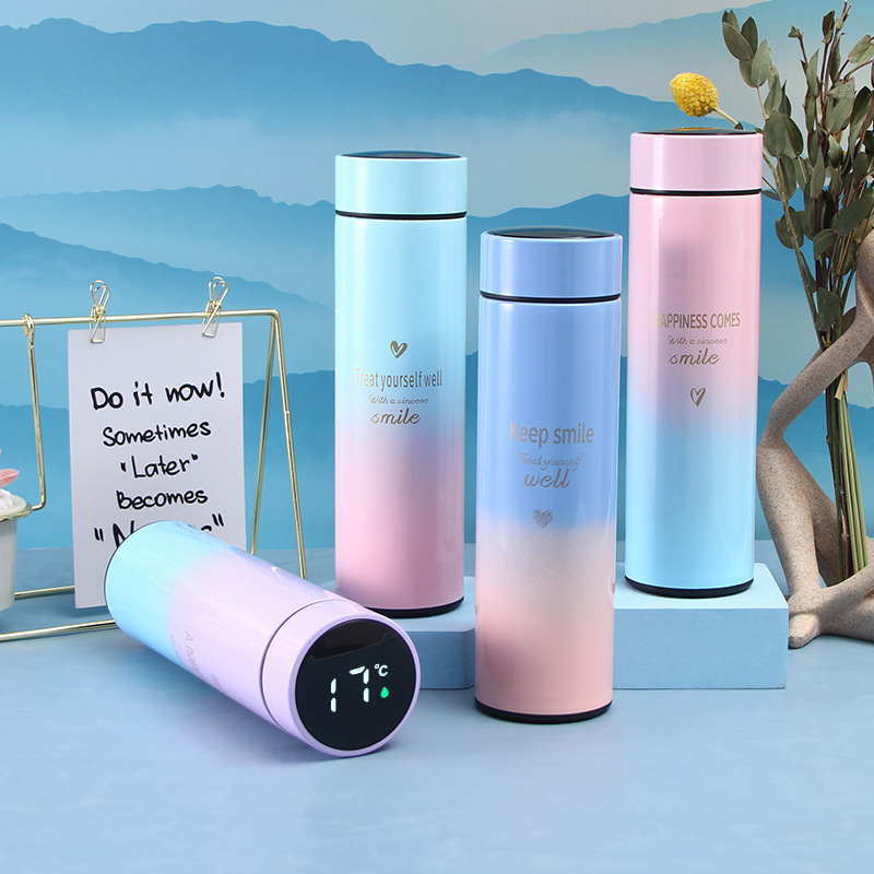 304 High-Quality Stainless Steel Heart Gradient Smart Temperature Display Straight Portable Thermos Cup Holiday Gift Wholesale Water Cup