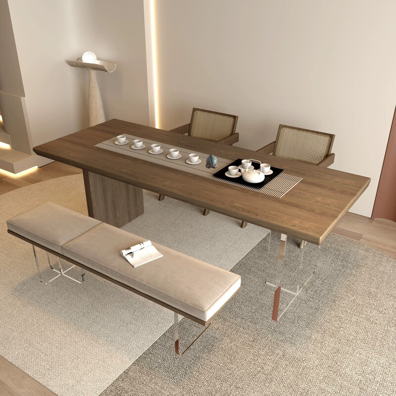 Acrylic Suspension Tea Table Modern Simple Office Log Large Board Table Negotiation Table Solid Wood Tea Table and Chair Combination