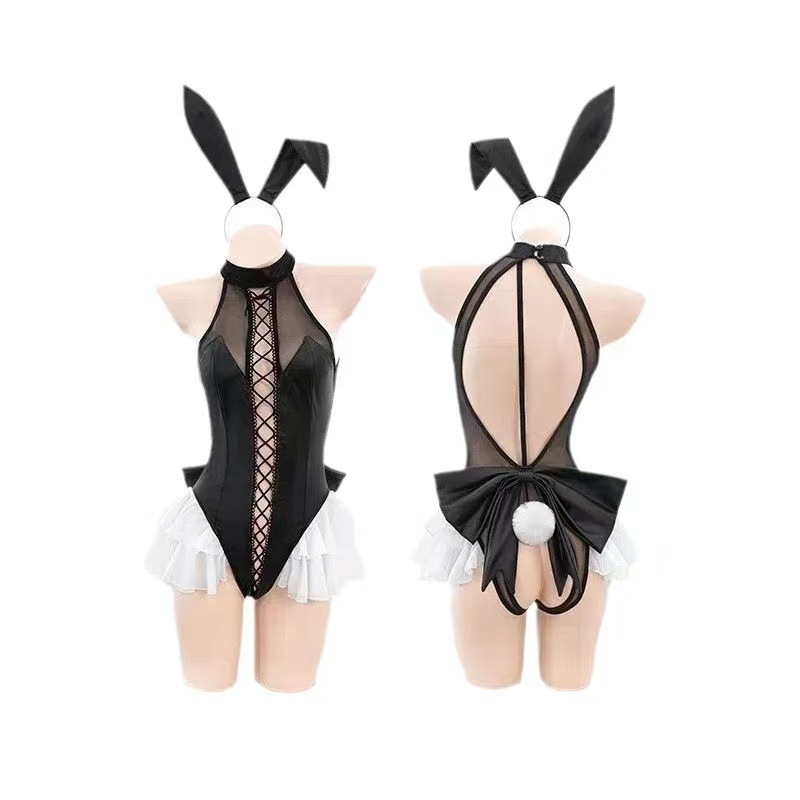 Bunny Girl Cosplay Jumpsuit Patent Leather with Straps and Hollow-Out Design, One Size — detail image 6