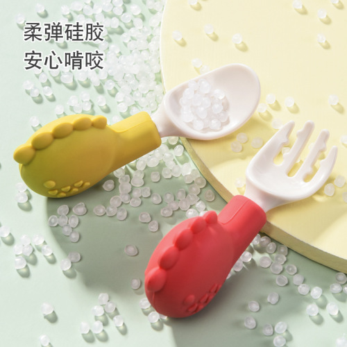 Infant and toddler short handle training fork and spoon combination baby food supplement tableware combination learning eating tool