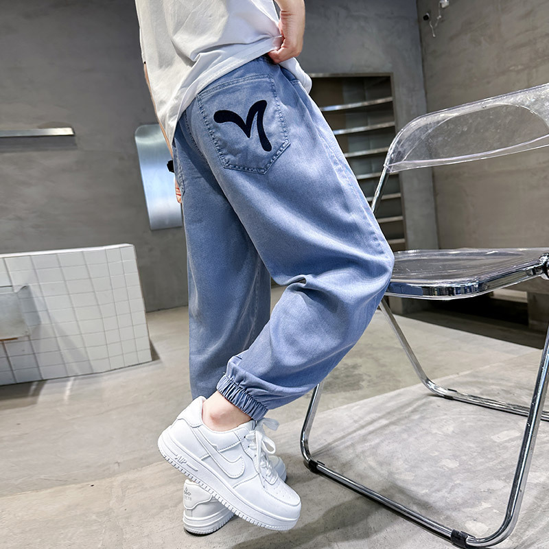 Kids' Mosquito-Proof Denim Pants 2024 New Arrival Boys' Summer Thin Pants Trendy Tencel Pants