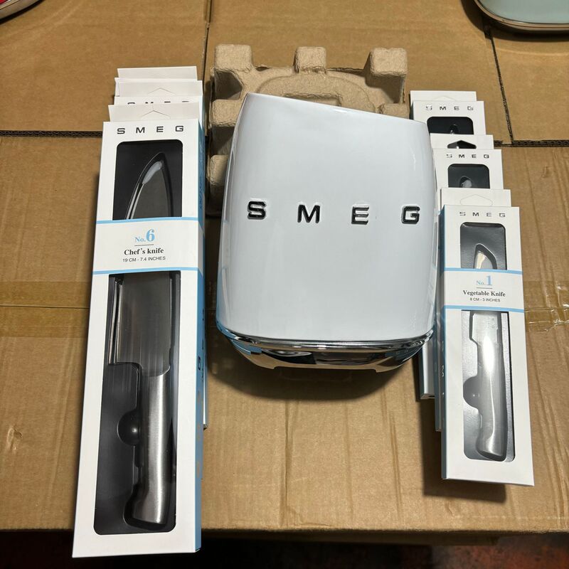 现货意大利SMEG斯麦格全套刀具套装七件套厨房家用欧式不锈钢刀架|undefined