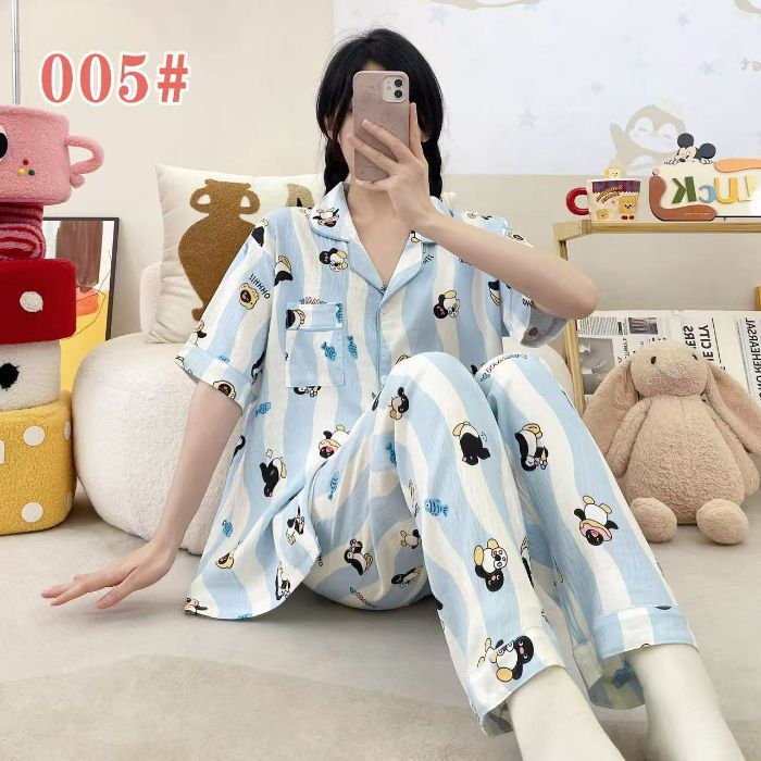 Estilo explosivo transfronterizo spot verano pantalones de manga corta cardigan solapa pijamas de dibujos animados lindo nube femenina algodón cómodo servicio a domicilio