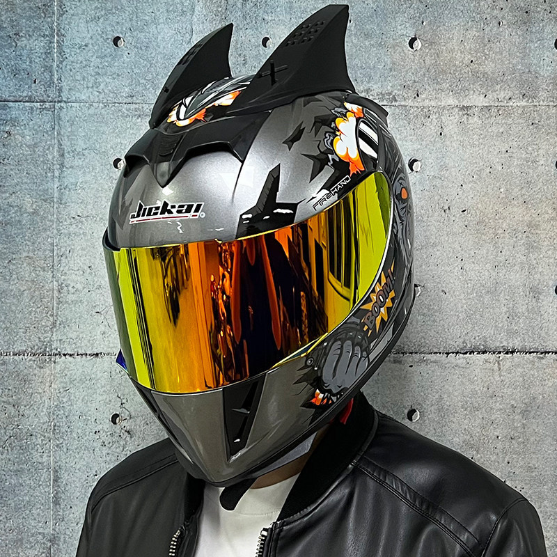 JIEKAI coche eléctrico bicicleta casco hombres y mujeres casco completo cuatro estaciones doble espejo bluetooth personalidad casco gris mentira carrera