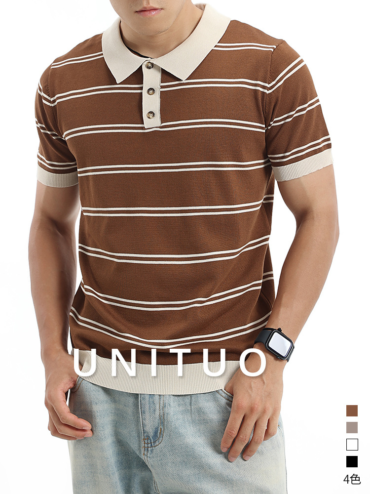 Europa y los Estados Unidos transfronterizos de alta calidad rayas de hielo jersey polo hombre cuello de manga corta negocio casual polo hombre