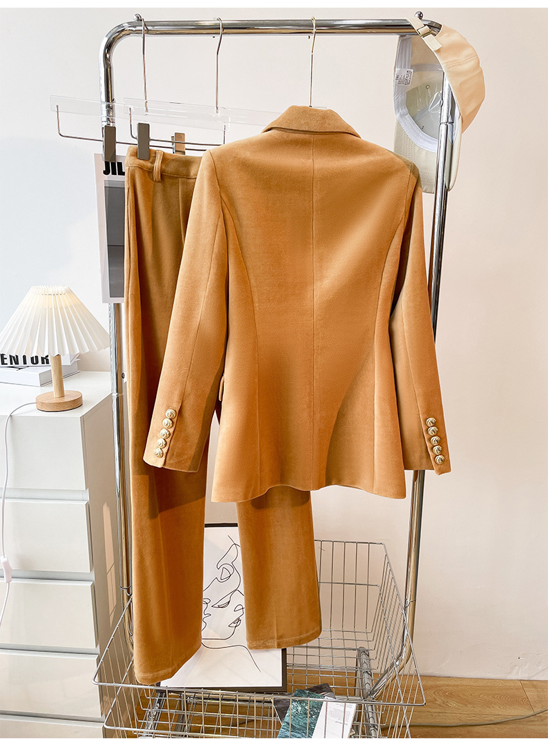 GraceChic 2025 Spring And Autumn New One-Button Set Irregular Lapel Simple Camel Suit Pants For Women_voghion.com