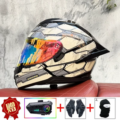 Helmet for Men and Women, Bluetooth – Motosiklet kaskı (dəbilqə) - interstellar-symphony-red-night-vision-compatible-y10-soft-microphone-includes-clear-lens-s