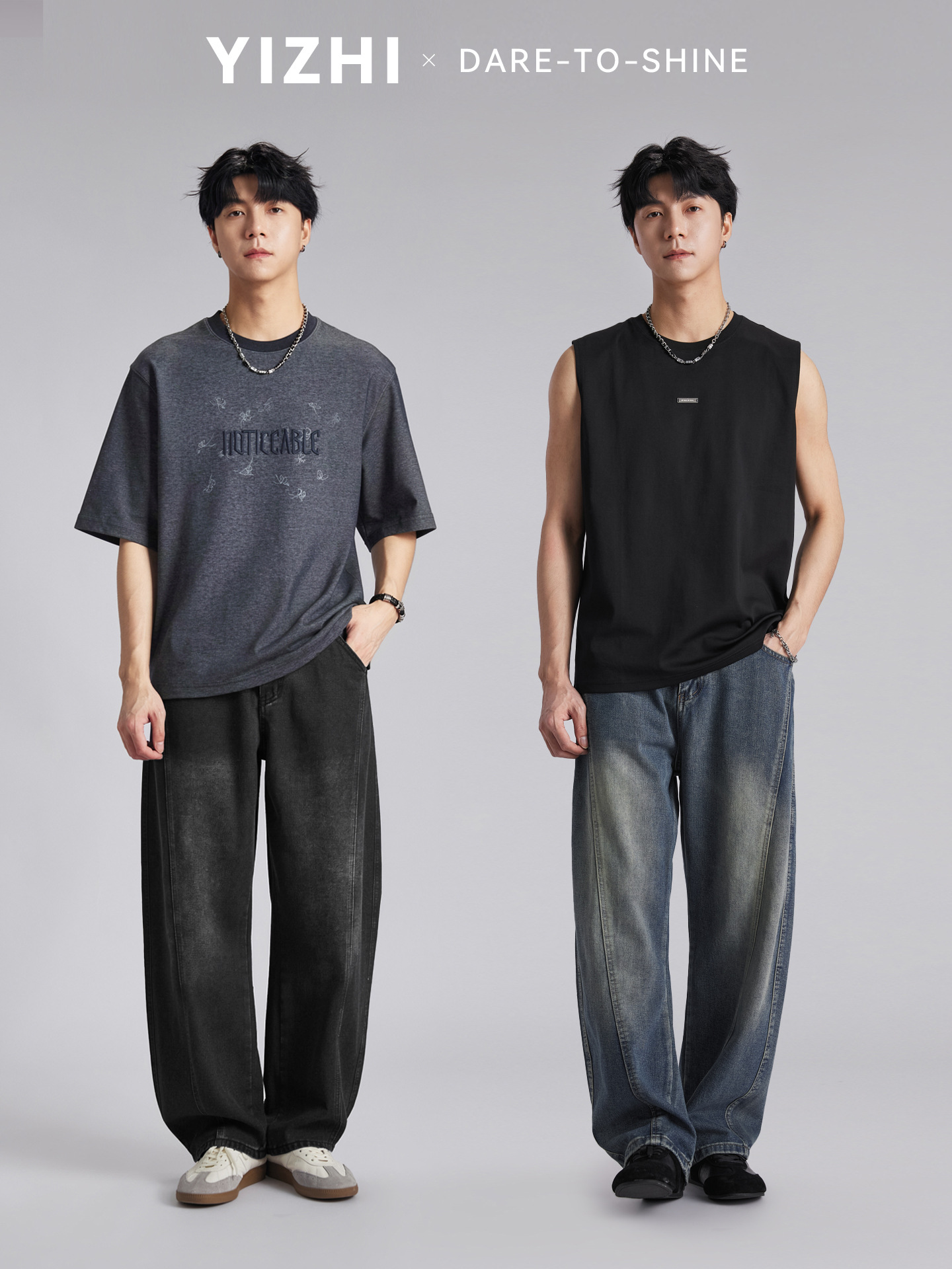 Quần jean nam ống rộng phong cách Mỹ, vải denim mềm mại thoáng mát — đen