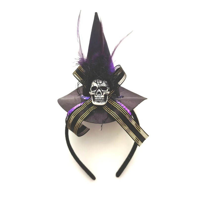 新しいハロウィーンの髪のフープの祝日のパーティーのショーの道具の帽子の髪飾りのネットのスカルの花の魔女の帽子|undefined