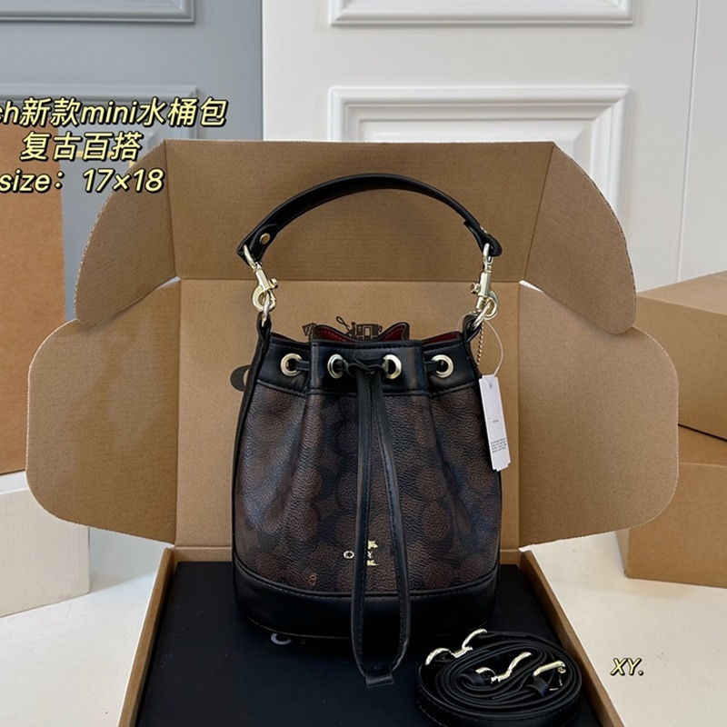 寇C家高品质新款DEMPSEY抽绳水桶经典标志手提包老花单肩斜挎女包|undefined