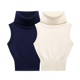 2024 cross-border 2024 autumn Europe and the United States cross-border women's street fashion sleeveless collar knitted short vest 03 5