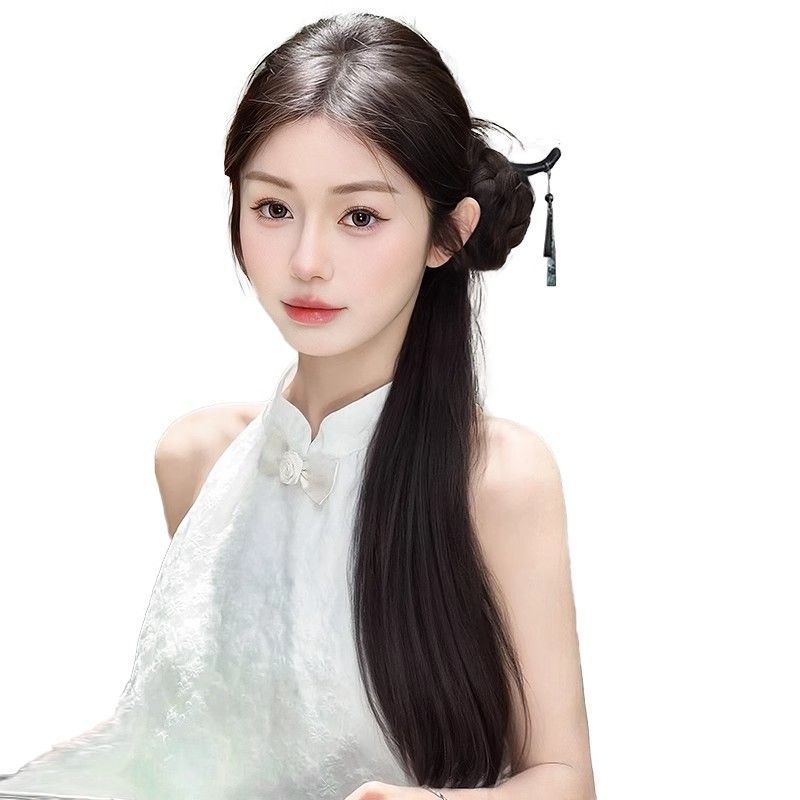 Cauda de caballo de mujer larga recta nueva clip de agarre chino lado de la cola de caballo antiguo cheongsam trajes antiguos trenzados pinzas de cabello joyas de cabello de cola de caballo