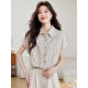 Retro French Style Design Sense Loose Striped Shirt Women's Commuter Elegant Short-sleeved Top