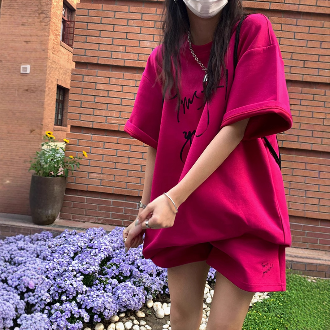 2025 New Sports suit Women's Summer Loose plus size Short-sleeved Shorts Students Korean Style Fashion Casual Two-piece Set