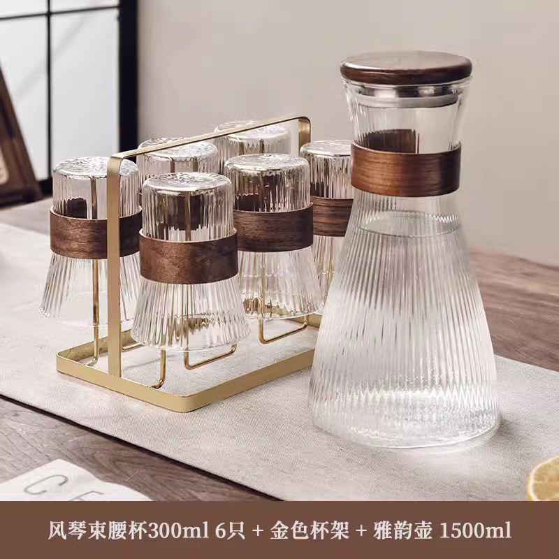 中国風のガラスカップ家庭用高温耐性ティーカップケトルセットドリンクカップリビングルームホームホスピタリティカップティーセット|undefined