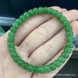 天然碧玉手串冰绿玉质细腻水润古朴简约奢直切算盘珠手链冰绿玉润
