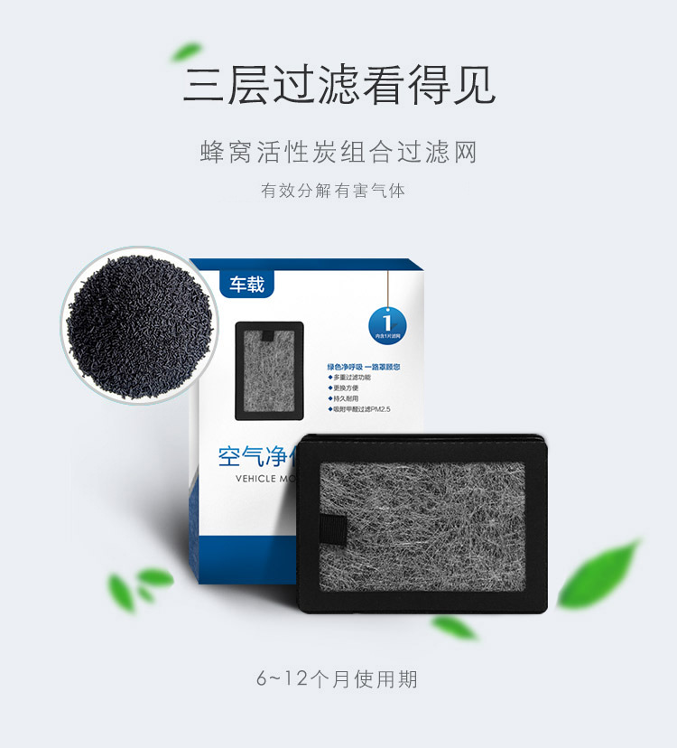 Car Air Purifier for Use in the Car, Formaldehyde Removal, Negative Ion Sterilization, Odor Removal, Purification, Disinfection, Silent