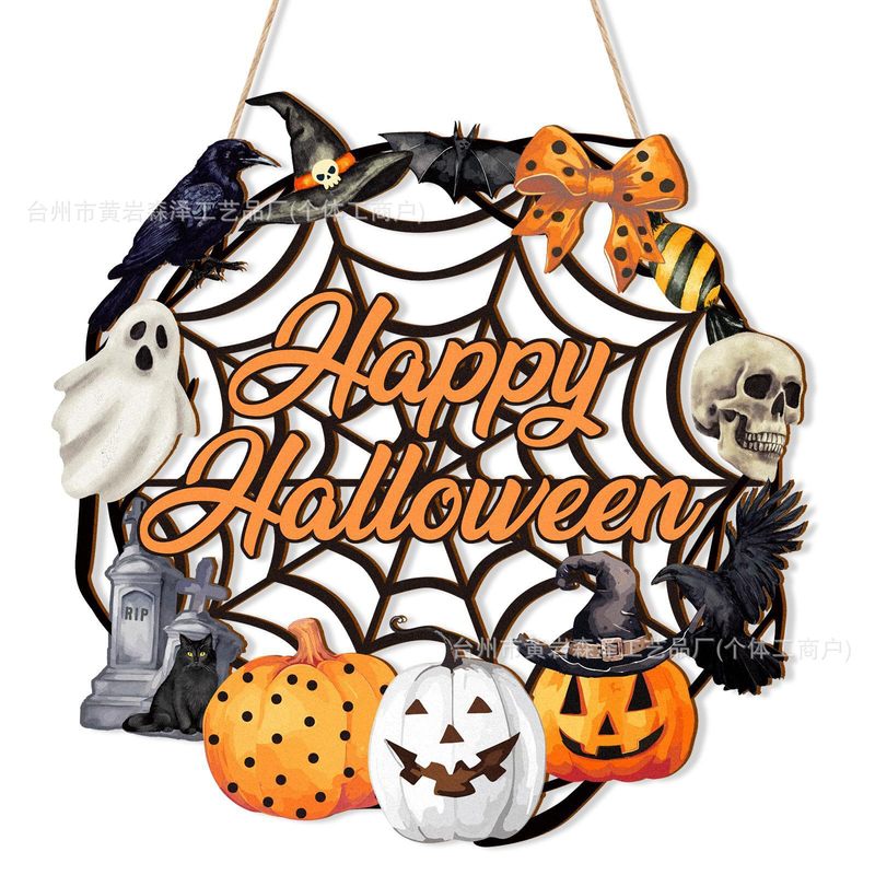 Amazonクロスボーダーホットスタイルハロウィンスカルゴーストガーランド木製ドアサイン木製ホームデコレーションペンダント|undefined