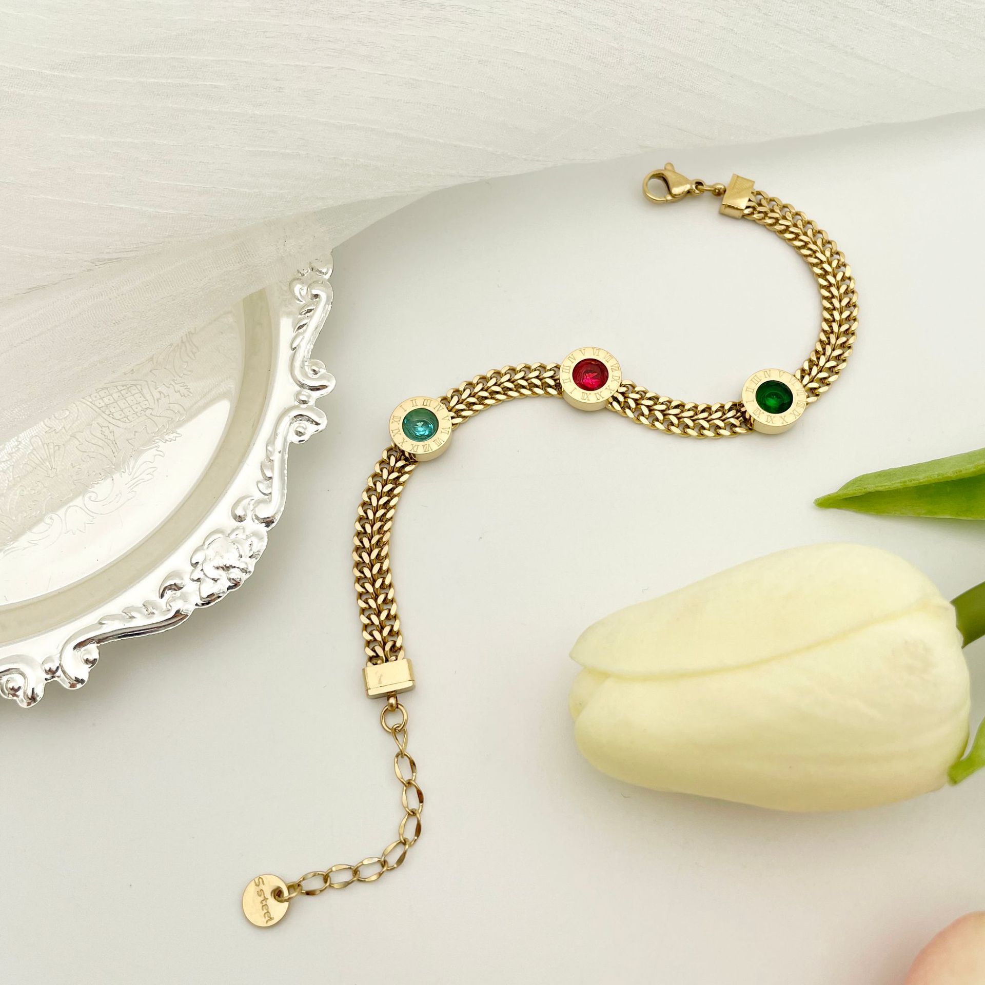 Fashion Geometric Stainless Steel Plating Zircon Bracelets