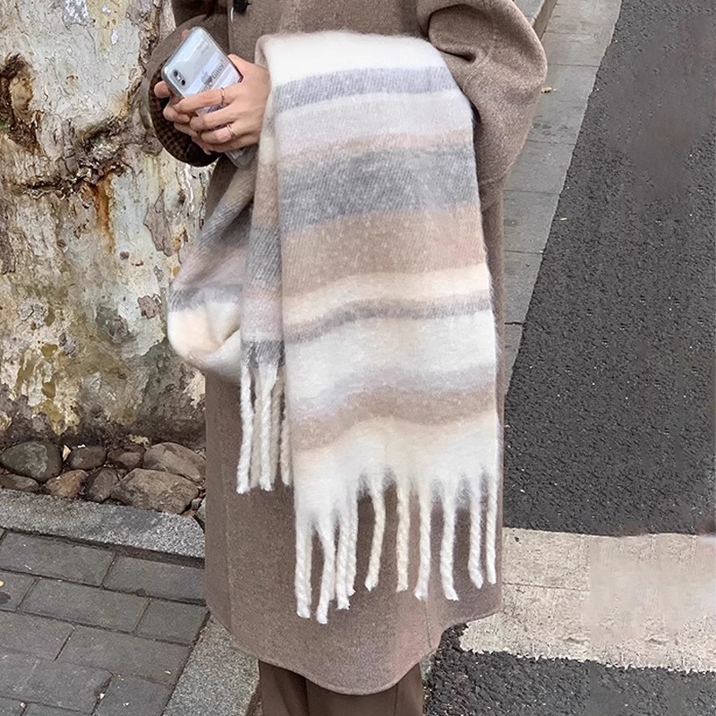 Bufanda Térmica de Color Liso con Flecos de Imitación Lana para Invierno