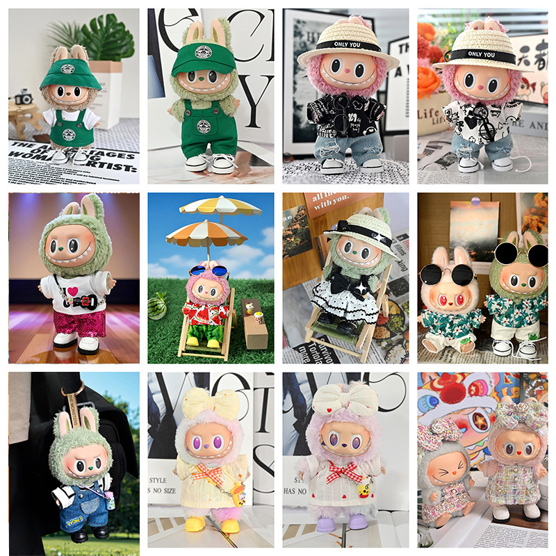 Only Clothes] First and Second Generation Labubu Clothes Labubu Doll Clothes Skirt Bow Accessories Straw Hat Suit