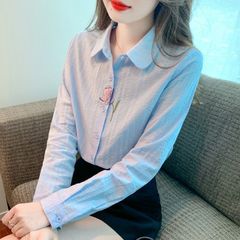 2025年春秋新作 レディースファッション 若見え 刺繍入り純綿シャツ 長袖コットンシャツ 女性用トップス