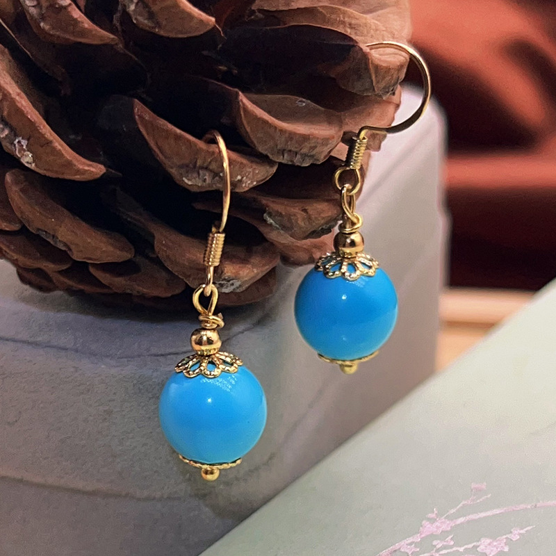 새로운 엔트리 럭셔리 청록색 귀걸이 하이 엔드 여성 라운드 비즈 S  귀걸이 맞춤형 틈새 심플 스타일