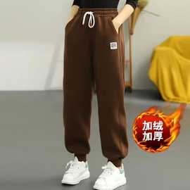 女童加绒裤子秋冬款2024新款儿童女孩运动裤中大童秋装休闲卫裤潮