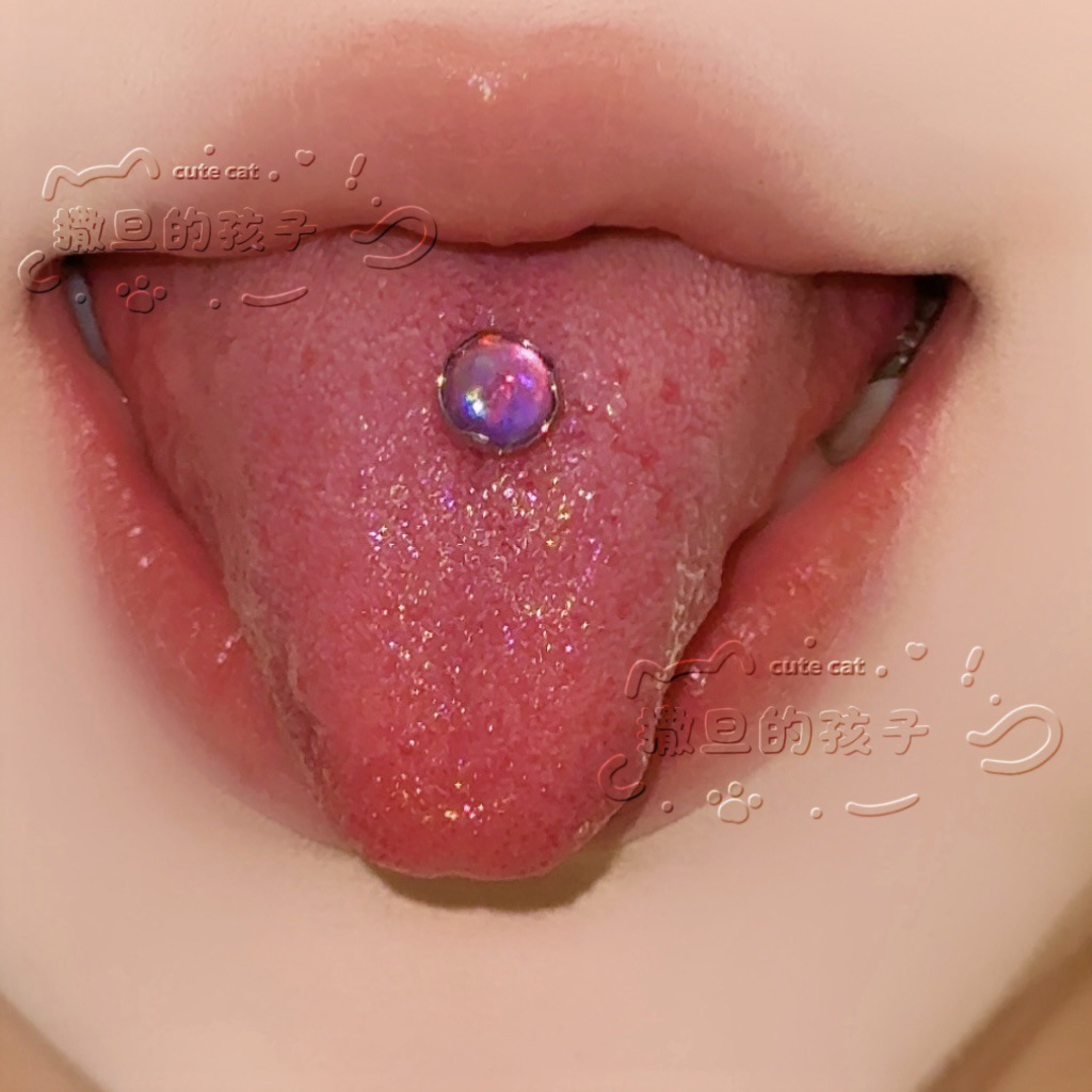 Satan's Child Long-Termism F136 Titanium Alloy Aurora Opal Jelly Tongue Nail Drinkable Tongue Ring detail image 1