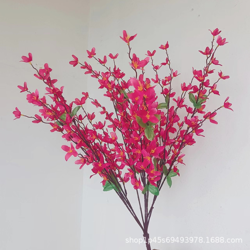 Flores artificiales, ramo de forsythia de 7 ramas para decoración de exteriores, arreglos florales, flores falsas para el hogar, flores de seda, flores al por mayor