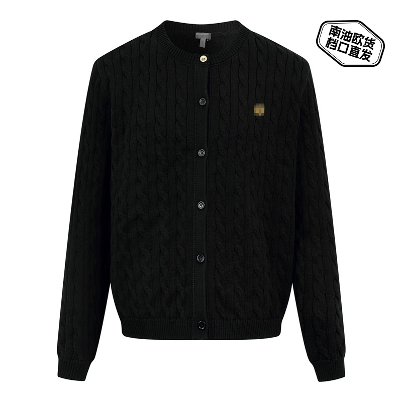 Shenzhen Nanyouhuo Luojia 25 Early Autumn New Pure Color Round Neck Twist Knitted Cardigan Men's and Women's Embroidered Twisted Cotton