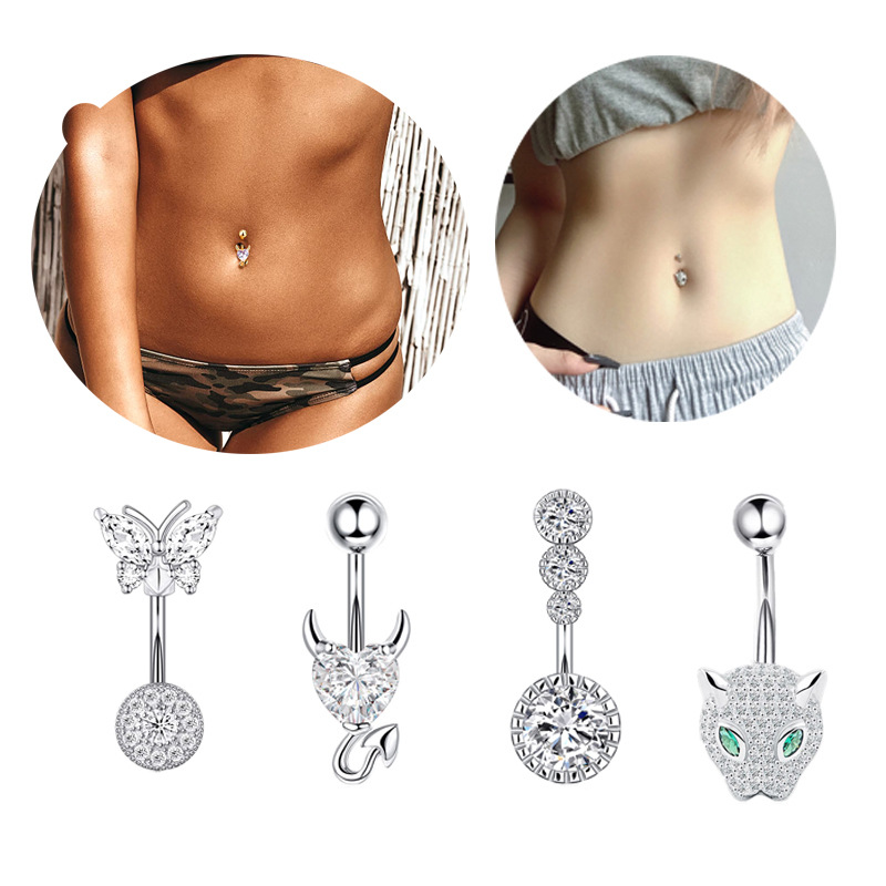 New European and American Navel Ring with Diamond Navel Clasp Piercing Jewelry for Trendy Girls, Water Diamond Waist Decorative Accessory, Sexy Style