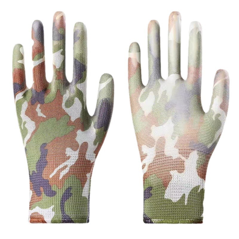 Color PU guantes delgados de nylon palma impermeable a prueba de agua desgaste guantes de nylon desgaste transpirable horticultura mayorista