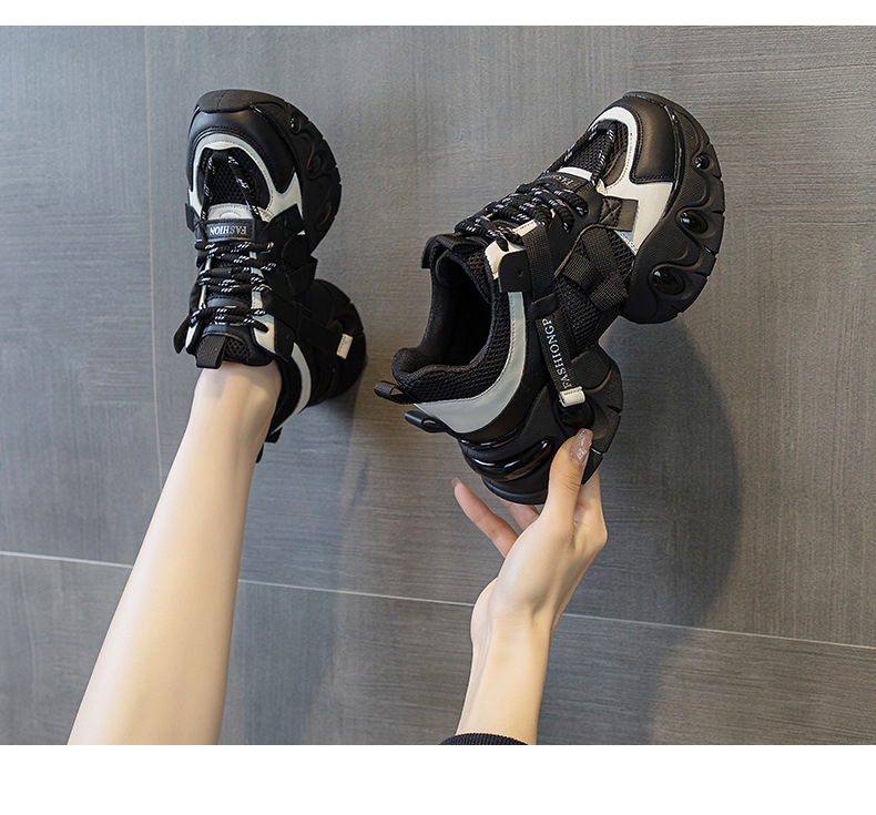 Giày sneaker nữ chunky đế dày tăng chiều cao, lưới thoáng khí, mẫu mới xuân 2025 — M2559 màu be, M2559 màu hồng, M2559 màu đen chi tiết 11