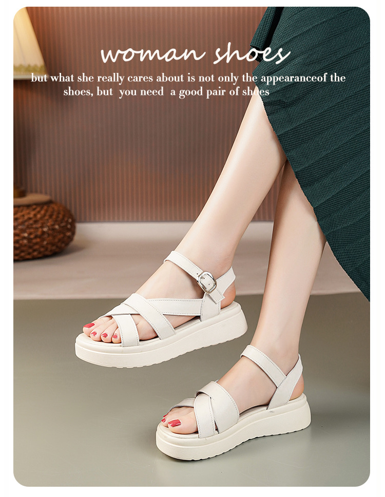 Dép sandal nữ quai ngang đế xốp mềm da thật phong cách La Mã — Màu đen chi tiết 8
