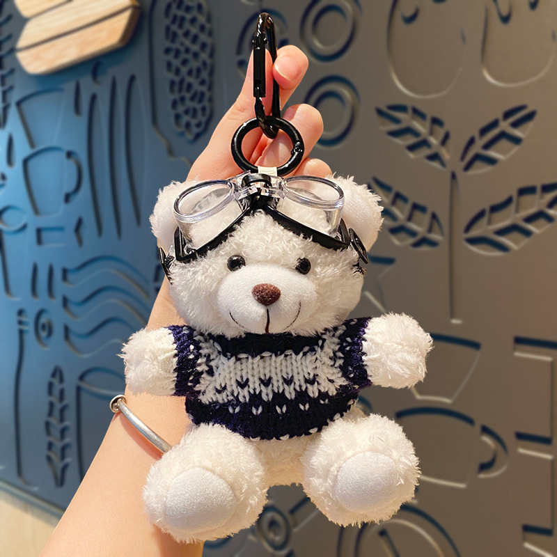 Lindo oso llavero de coche muñeca de felpa de mujer colgante de coche llavero hebilla de llave colgante de bolsa anti-pérdida