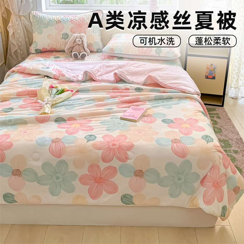 Edredón fresco de verano, colcha de aire acondicionado, lavable con lavadora, dormitorio de estudiantes de verano, colcha delgada individual y doble para niños