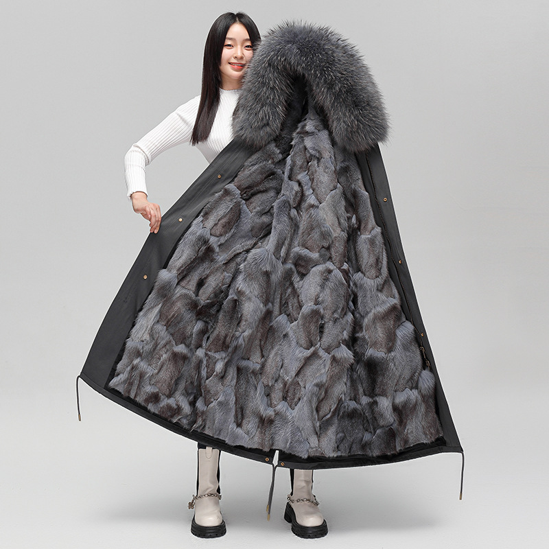 派克服女2024冬季新款爆款狐狸毛内胆可拆卸星星的你皮草外套中长