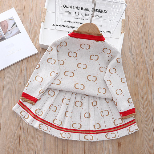 New Stylish Girls' Little Lady Fashion Sweater Set with Skirt for Young Girls, Cotton Wool Knit Cardigan Half Skirt Two-Piece Set