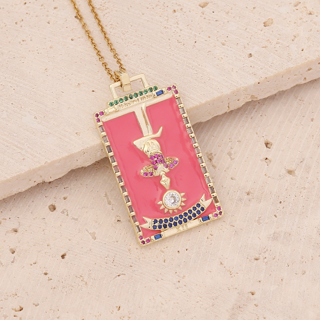 fashion tarot card pendant retro dripping oil copper necklace